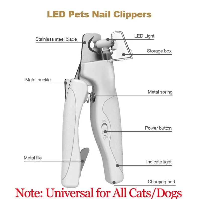 Pet Nail Clipper with LED Light Dog Cat Special Blood Line Scissors Multifunction Nail Trimmer Pet Cleaning Grooming Supplies PawsnHeart