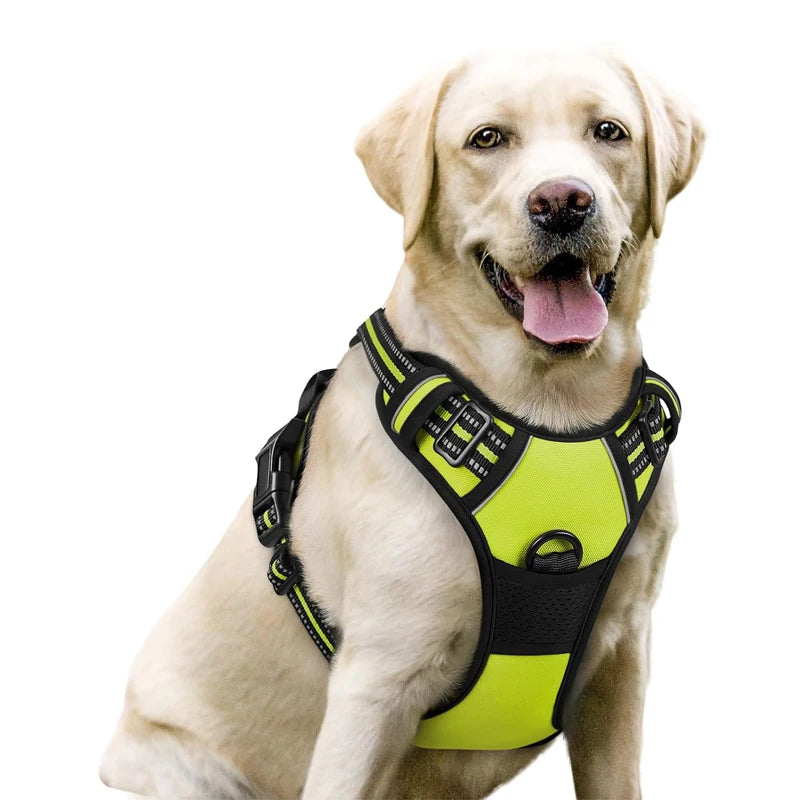 Dog Harness No Pull with 2 Leash Clips, Adjustable Soft Padded, Reflective Oxford No Choke Pet Vest with Easy Control Handle PawsnHeart