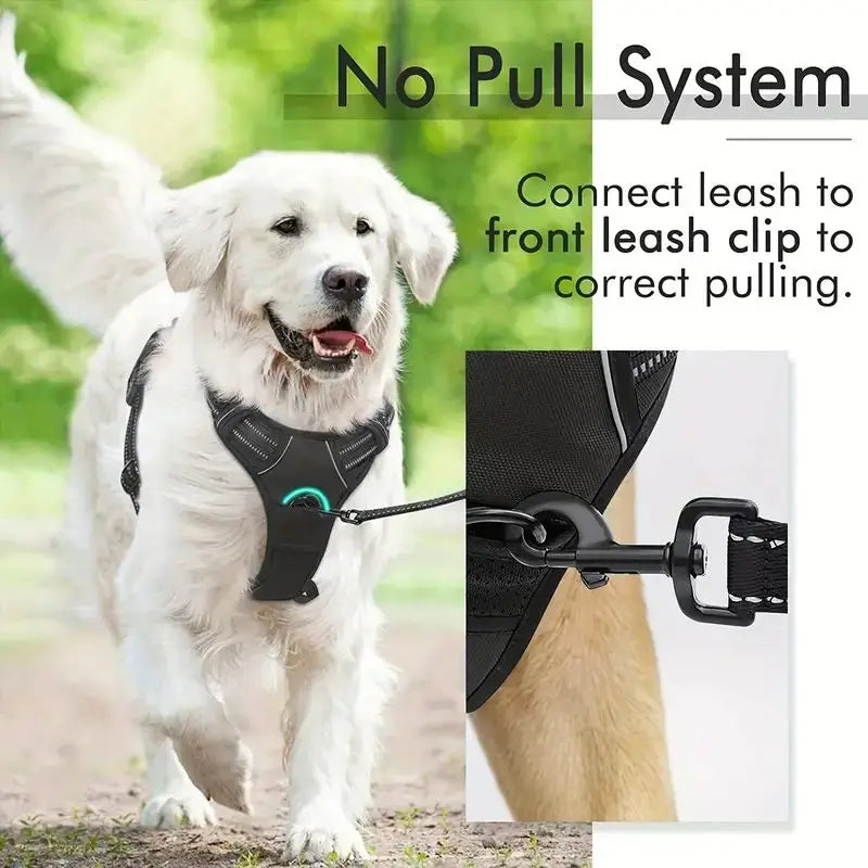 Dog Harness No Pull with 2 Leash Clips, Adjustable Soft Padded, Reflective Oxford No Choke Pet Vest with Easy Control Handle PawsnHeart