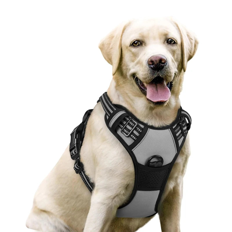 Dog Harness No Pull with 2 Leash Clips, Adjustable Soft Padded, Reflective Oxford No Choke Pet Vest with Easy Control Handle PawsnHeart