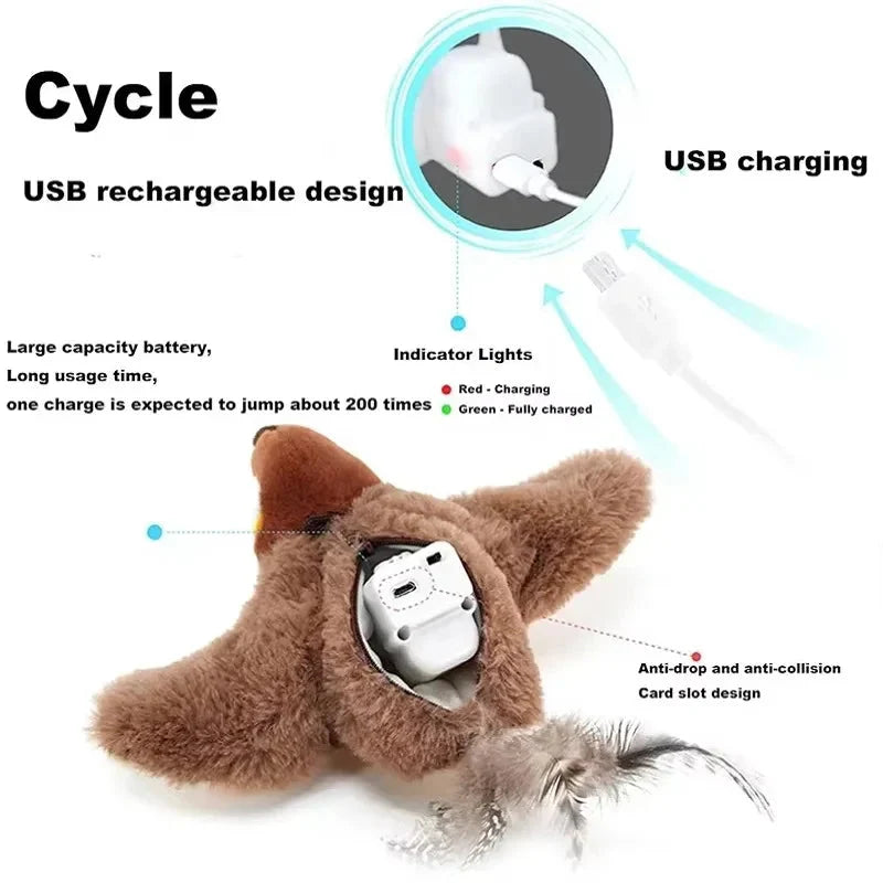 2 Styles Interactive Cat Toy Flapping Bird With Catnip Rechargeable Bird Cat Toys Touch Activated Fluffy Plush Toys For Cats PawsnHeart